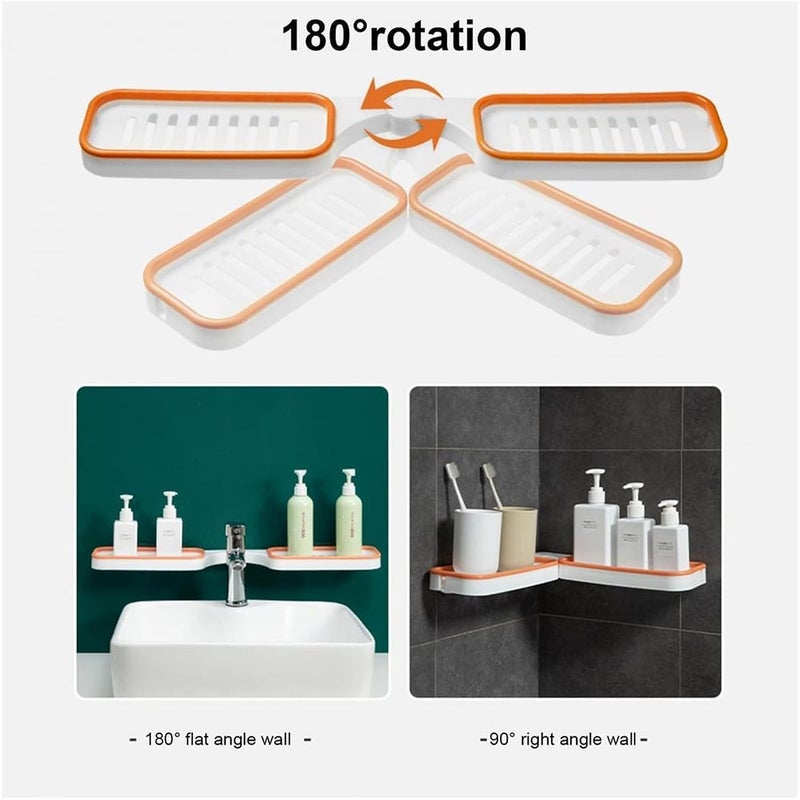 MEXONIC Wall Mounted Countertop Corner Dual Purpose Shelf, 180 Degree Rotation Corner Shower Shelves, Bathroom Corner Punch Free Rack Shampoo Storage Rack Holder with Suction Cup (Grey), ABS Plastic - Image 3