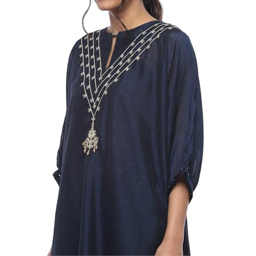 BIBA Women Poly Silk Solid Kurta Sets (FESTIVE2769AW24MIDBLU_Midnight Blue, 2XL - Image 2