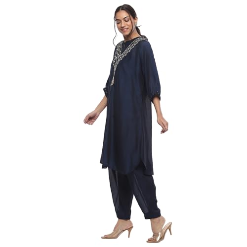 BIBA Women Poly Silk Solid Kurta Sets (FESTIVE2769AW24MIDBLU_Midnight Blue, 2XL - Image 4