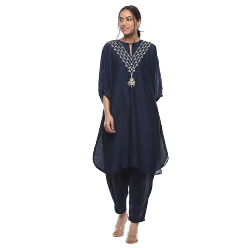 BIBA Women Poly Silk Solid Kurta Sets (FESTIVE2769AW24MIDBLU_Midnight Blue, 2XL - Image 1