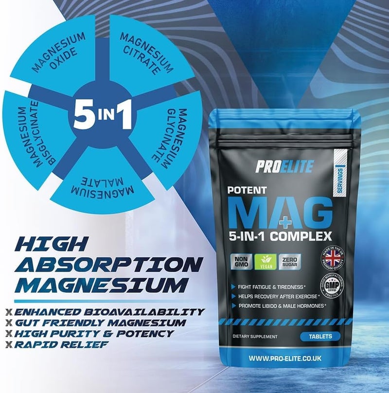 ProElite Magnesium Glycinate 5-in-1 Complex 1286mg - 400mg Elemental Per Serving High-Strength Magnesium with Bisglycinate, Citrate, Malate, Oxide, Glycinate Supplement by PROELITE (60 Vegan Tablets) - Image 5