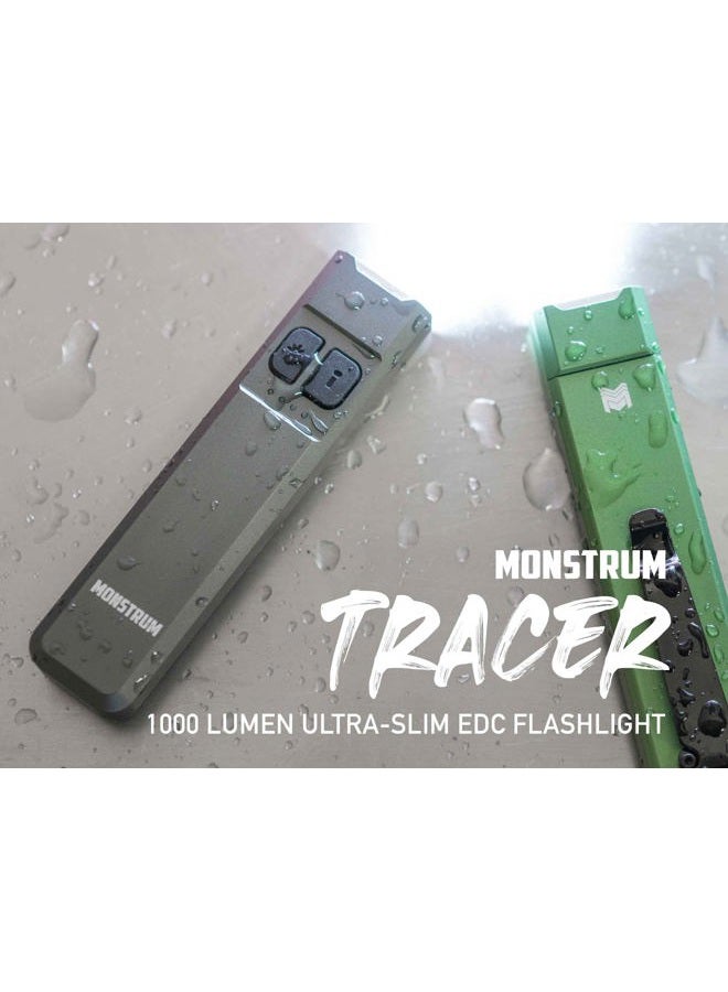 Monstrum Tracer 1000 Lumens Ultra-Slim EDC Flashlight | Gunmetal Gray | Green - Image 3