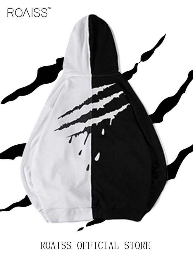 roaiss Men's Color Block Drawstring Hoodie Two Tone Sweatshirts Long Sleeve Hooded Pullover  - Image 4
