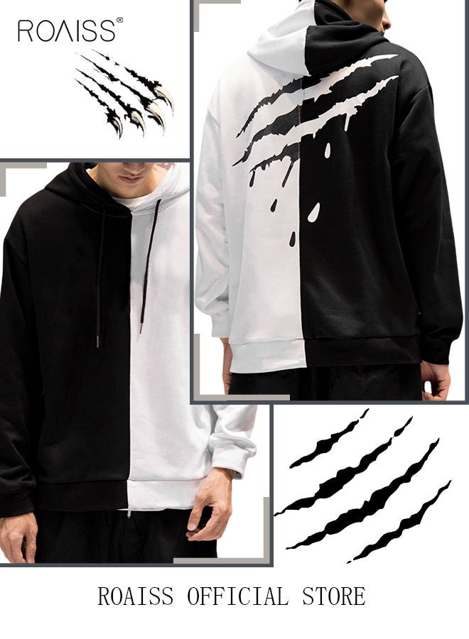 roaiss Men's Color Block Drawstring Hoodie Two Tone Sweatshirts Long Sleeve Hooded Pullover  - Image 2