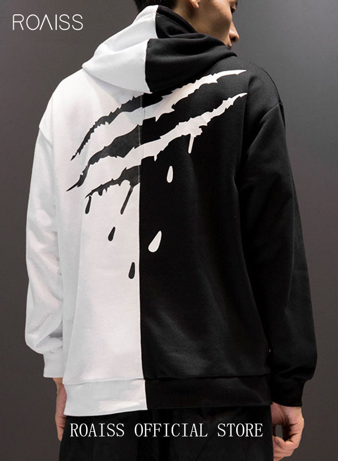 roaiss Men's Color Block Drawstring Hoodie Two Tone Sweatshirts Long Sleeve Hooded Pullover  - Image 1