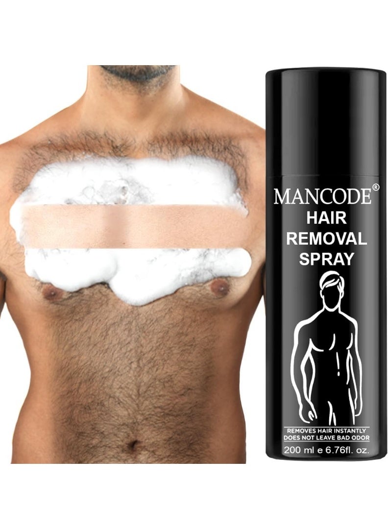 MAN CODE Hair Removal Cream Spray for Men, Hair removal spray for men, Painless Body Hair Removal for Back, Chest, Legs, Arms, Underarms & Intimate Areas, Fast Acting in 3-6 Minutes (200 ml)