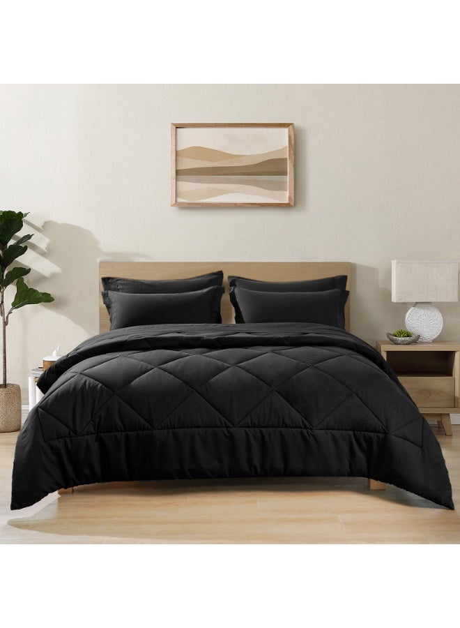 PHF 3 Piece Queen Comforter Set, Ultra Soft Noiseless Down Alternative Bedding, Set includes 1x 230cm x 230cm Comforter + 2x 50cm x 66cm Pillowcases, Black - Image 3