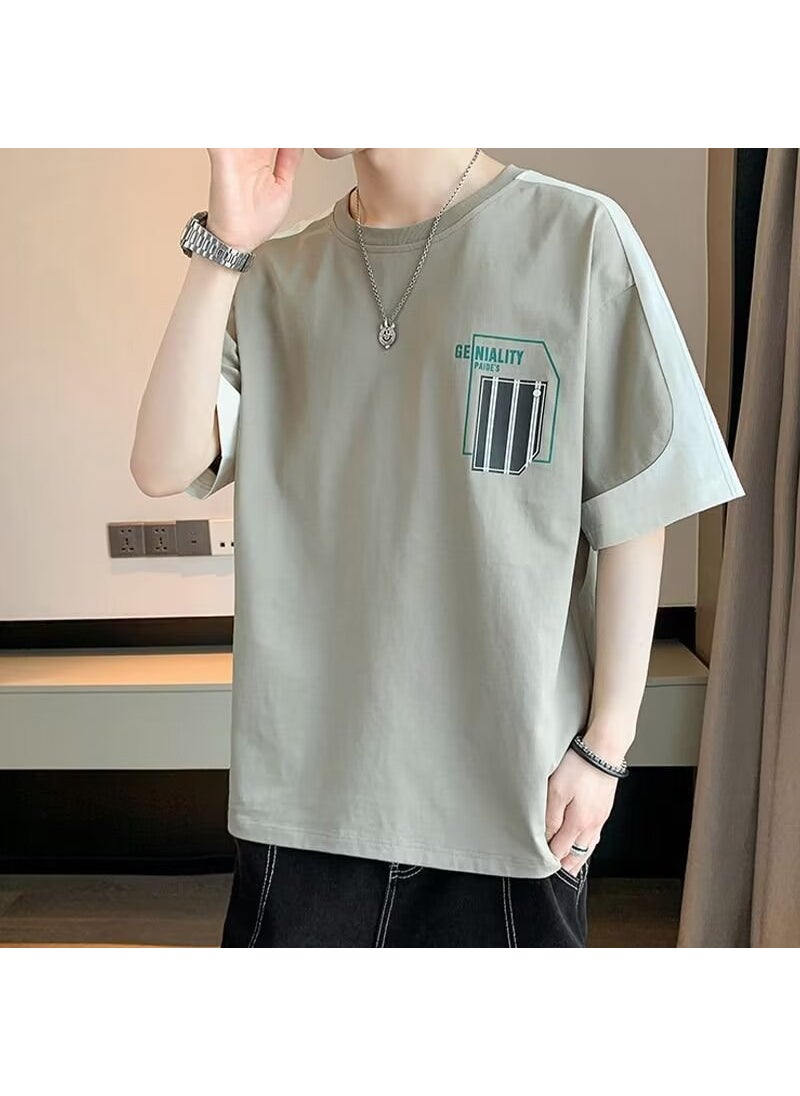 Generic - Versatile Ice Silk T-Shirt For Men Summer Vintage Short Sleeves Trendy Brand Casual Loose Fit Round Neck Half Sleeve Coffee - Image 1