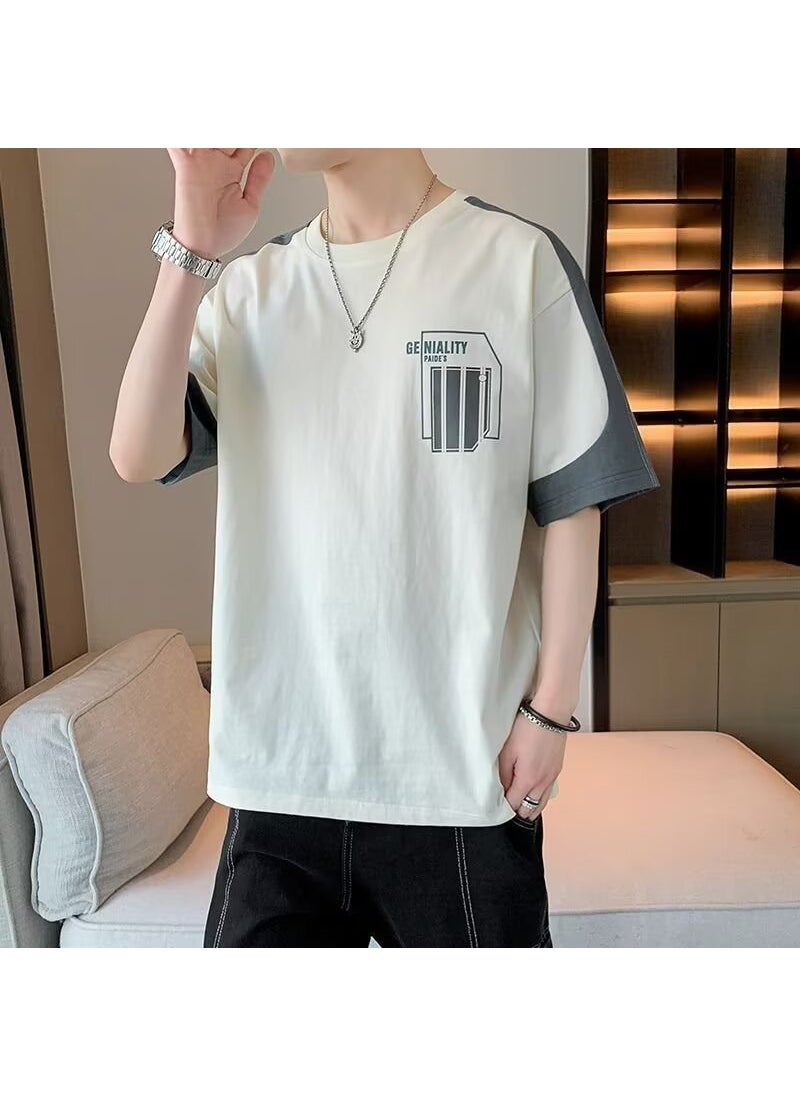 Generic - Versatile Ice Silk T-Shirt For Men Summer Vintage Short Sleeves Trendy Brand Casual Loose Fit Round Neck Half Sleeve Coffee - Image 1