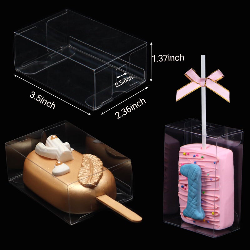 Rospaktek 40Pcs 3.5""X 2.4""X 1.38"" Clear Treat Boxes With Hole For Rice Krispie Treats  Cakesickles  Macarons  Candy - Party Favors  Birthday - Image 2