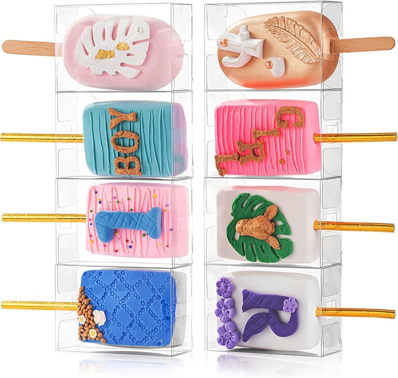 Rospaktek 40Pcs 3.5""X 2.4""X 1.38"" Clear Treat Boxes With Hole For Rice Krispie Treats  Cakesickles  Macarons  Candy - Party Favors  Birthday - Image 3
