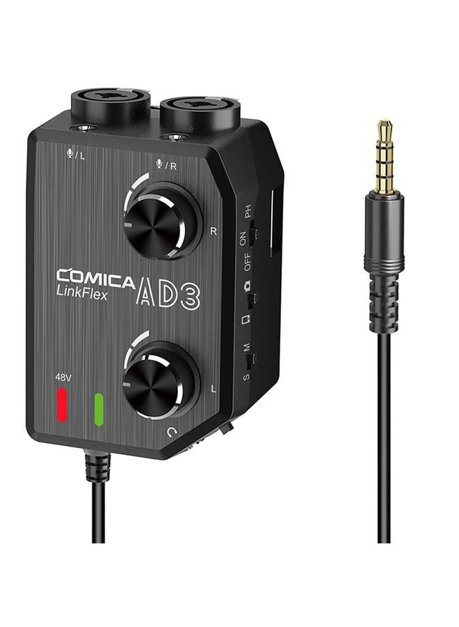 COMICA LINKFLEX.AD3 2-channel XLR/3.5mm Microphone Preamp Mixer with 48V Phantom Power, Real Time Monitor, Guitar Interface Preamp for DSLR Cameras, Camcorders, iPhone,iPad,Mac and Android Smartphones - Image 1