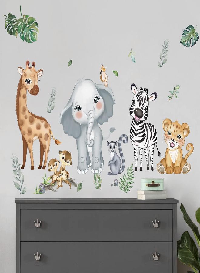 decalmile decalmile Jungle Animals Wall Decals Elephant Giraffe Safari Wall Stickers Baby Nursery Kids Room Living Room Wall Decor - Image 1