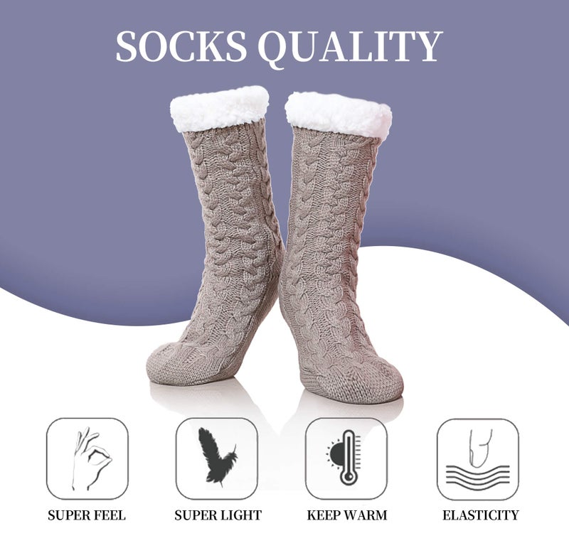 SDBING Women's Winter Super Soft Warm Cozy Fleece Lined Fuzzy Slipper Socks with Grippers (Light Gray, 6-10) - Image 5