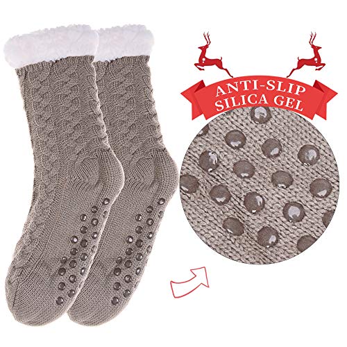 SDBING Women's Winter Super Soft Warm Cozy Fleece Lined Fuzzy Slipper Socks with Grippers (Light Gray, 6-10) - Image 2
