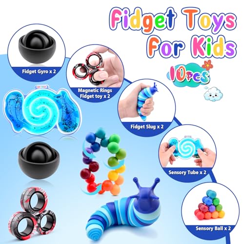 Cevioce 10Pcs Fidget Toys Adults PackStocking Stuffers for Teens Boys GirlsAutism Sensory Toys with Fidget Spinner Slug Magnetic RingsSquishy Fidget Toys ADHD Stress ReliefParty Favor for KidBB - Image 5