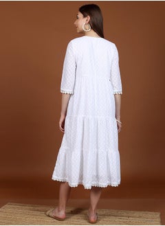 Ketch Embroidery Detail Keyhole Neck A-Line Midi Dress by Styli  - Image 2