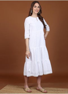 Ketch Embroidery Detail Keyhole Neck A-Line Midi Dress by Styli  - Image 3