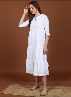 Ketch Embroidery Detail Keyhole Neck A-Line Midi Dress by Styli  - Image 4