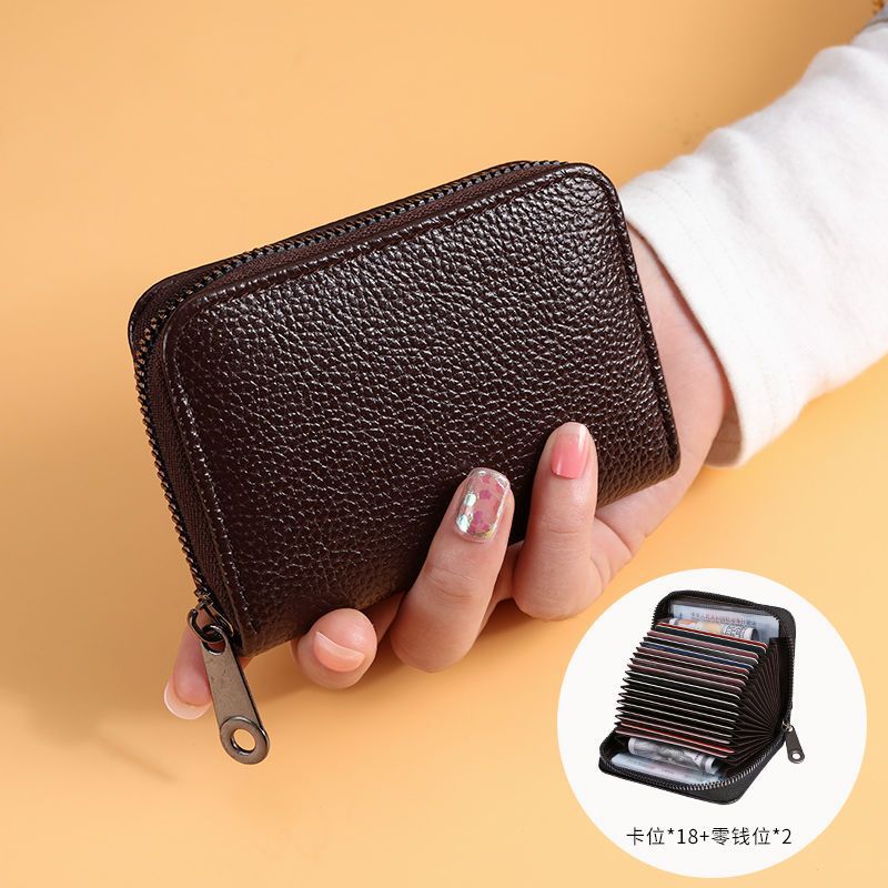 New Zipper Card Bag Niche Womens Drivers License Card Case Multi-Card Slot Large Capacity Small Bag Mini Thin Coin Purse Coffee 18 cards [60% choice]]