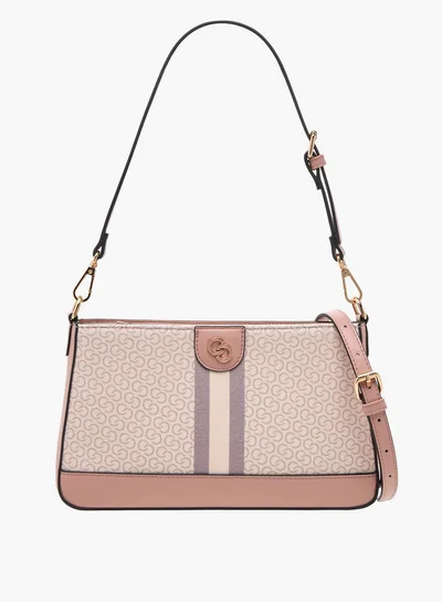 سيليست Monogram Print Crossbody Bag with Detachable Strap and Zip Closure