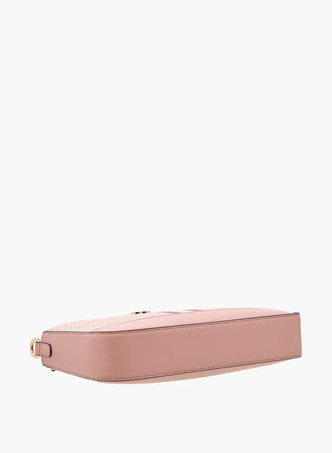 سيليست Monogram Print Crossbody Bag with Detachable Strap and Zip Closure