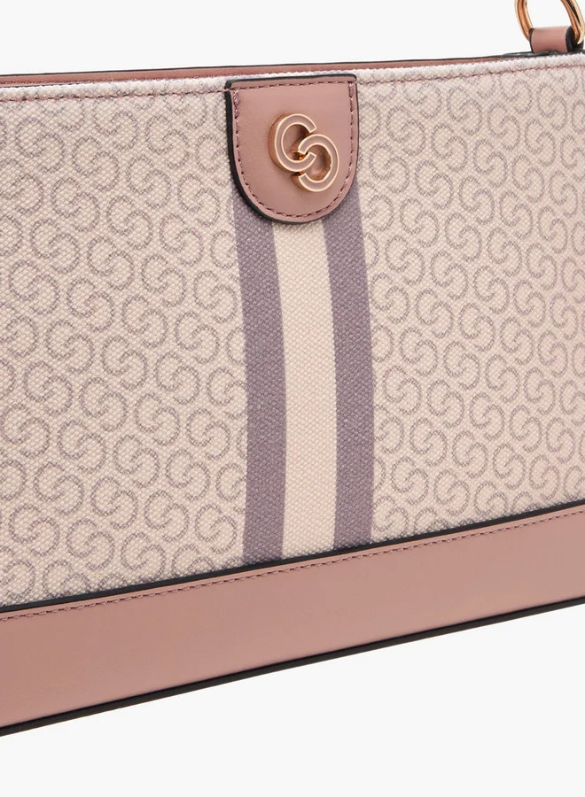 سيليست Monogram Print Crossbody Bag with Detachable Strap and Zip Closure
