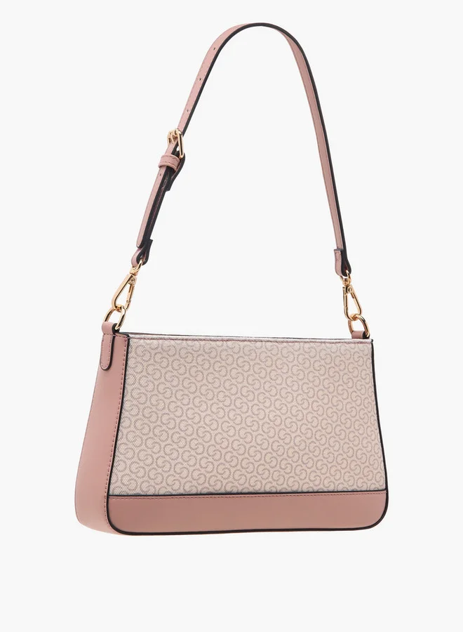 سيليست Monogram Print Crossbody Bag with Detachable Strap and Zip Closure