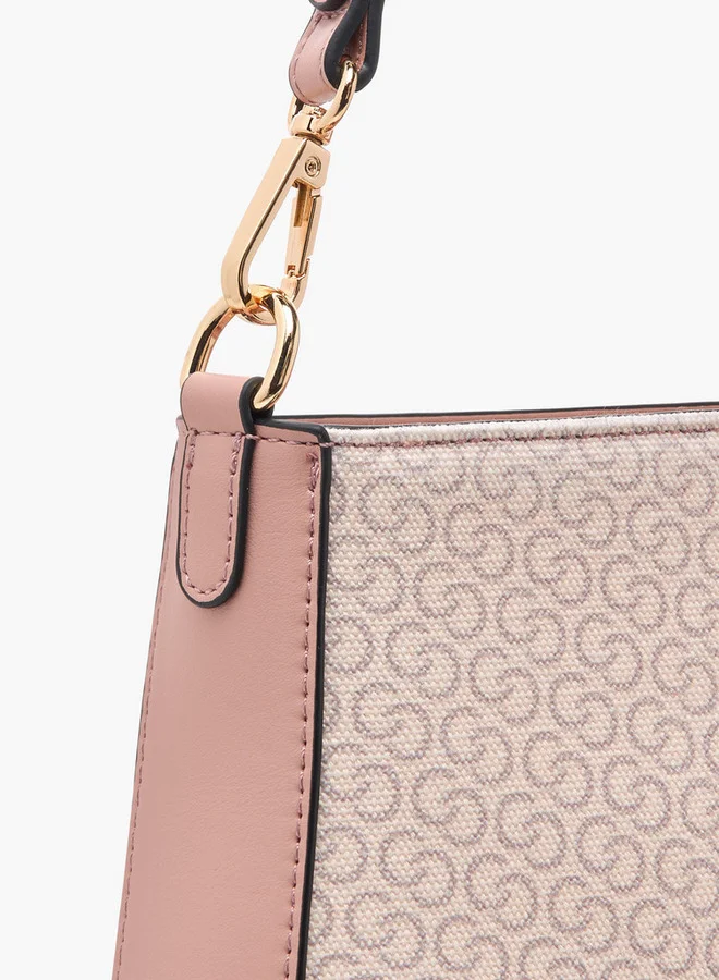 سيليست Monogram Print Crossbody Bag with Detachable Strap and Zip Closure