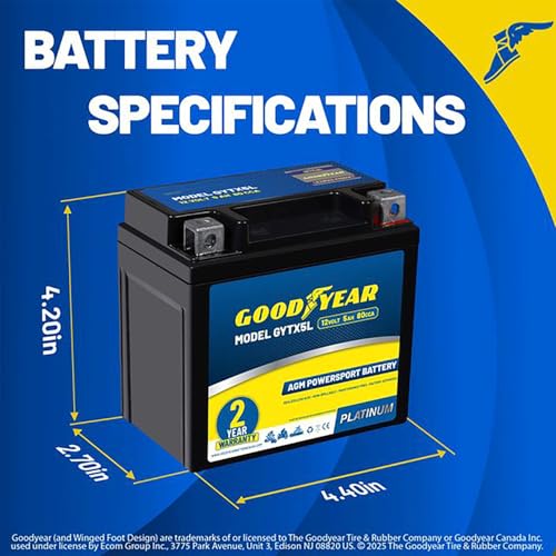 Goodyear GYTX5L  12 Volt 5 AH 80 CCA Rechargeable HighPerformance Maintenance Free SLA  AGM Battery for Motorcycle ATV UTV 4Wheeler Snowmobile Watercraft and more - Image 4
