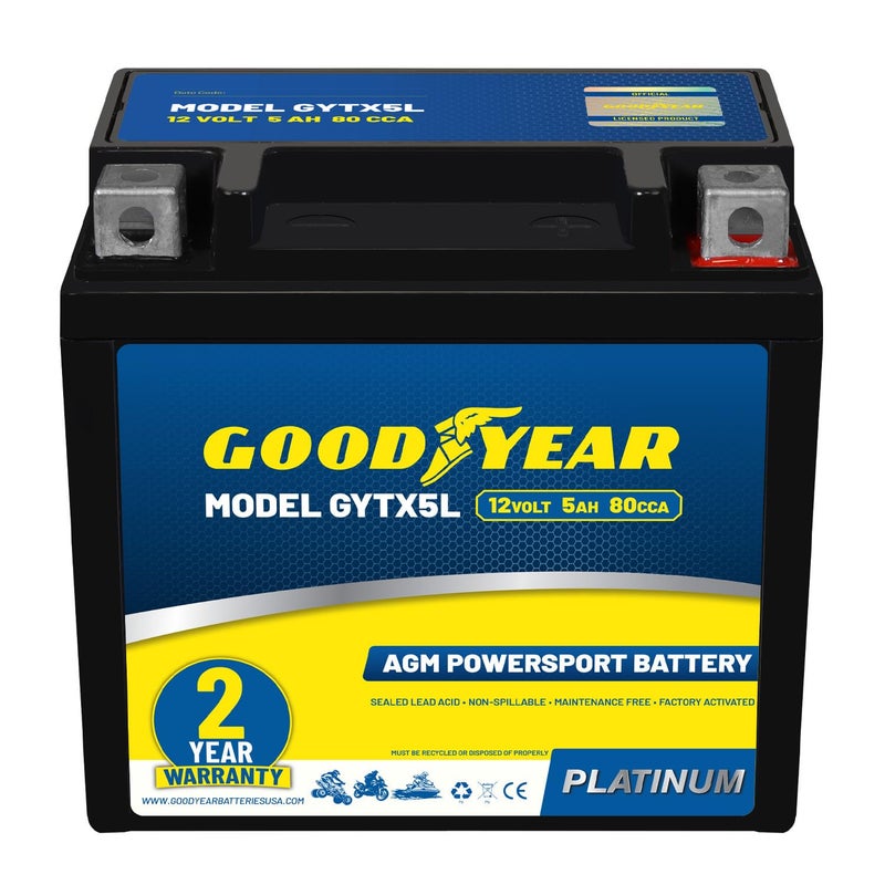 Goodyear GYTX5L  12 Volt 5 AH 80 CCA Rechargeable HighPerformance Maintenance Free SLA  AGM Battery for Motorcycle ATV UTV 4Wheeler Snowmobile Watercraft and more - Image 2