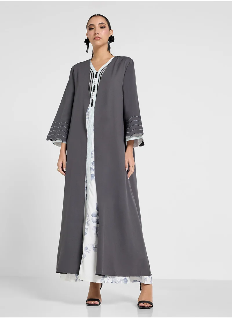 Khizana Piped Sleeve Abaya With Inner