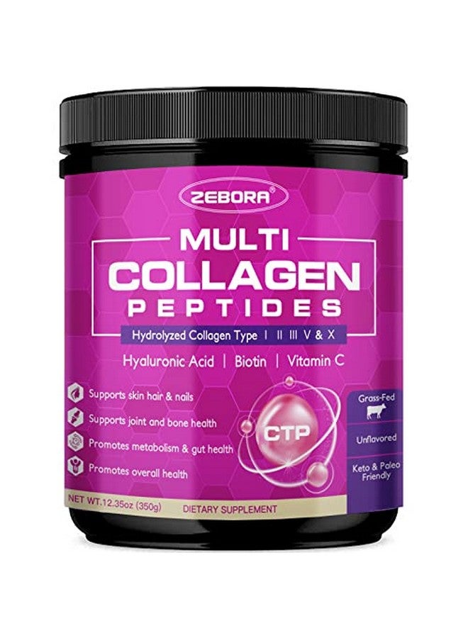 ZEBORA Multi Collagen Peptides Powder Hydrolyzed Collagen Type I Ii Iii V X With Hyaluronic Acid Biotin Vitamin C Support Skin Hair Nail Joints & Metabolism Nongmo Unflavored Keto Friendly - Image 1