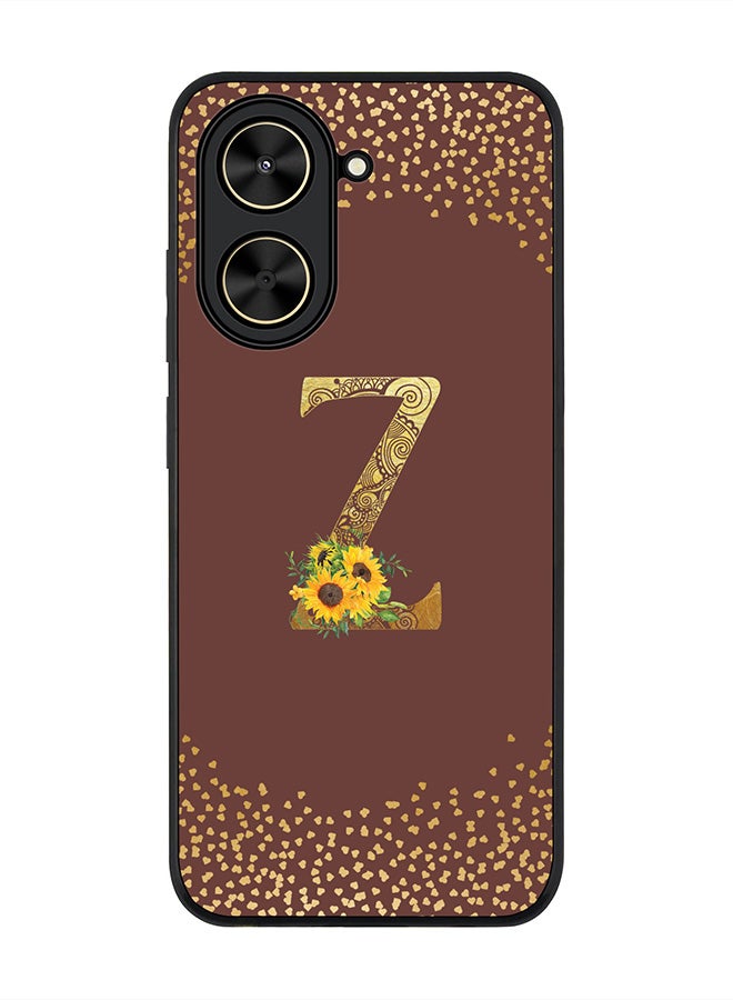 Stylizedd For Xiaomi Poco C71 / Redmi A5 4G Case,Slim fit Camera Protection, Shockproof Thin Phone cover  - Custom Floral Monogram - Z  (Brown )