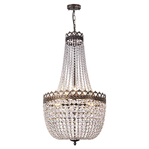 Wellmet Crystal Chandelier Lights, 9 Lights French Empire Chandelier Lighting High Ceiling Hanging Pendant Light Fixture for Dining Living Room Foyer Kitchen Bedroom, Antique Bronze 19.69'' W - Image 1
