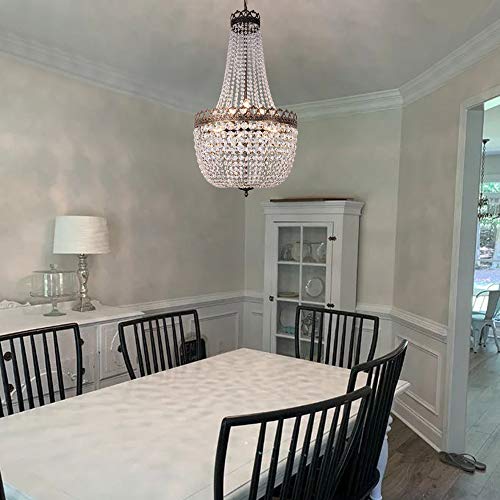 Wellmet Crystal Chandelier Lights, 9 Lights French Empire Chandelier Lighting High Ceiling Hanging Pendant Light Fixture for Dining Living Room Foyer Kitchen Bedroom, Antique Bronze 19.69'' W - Image 2