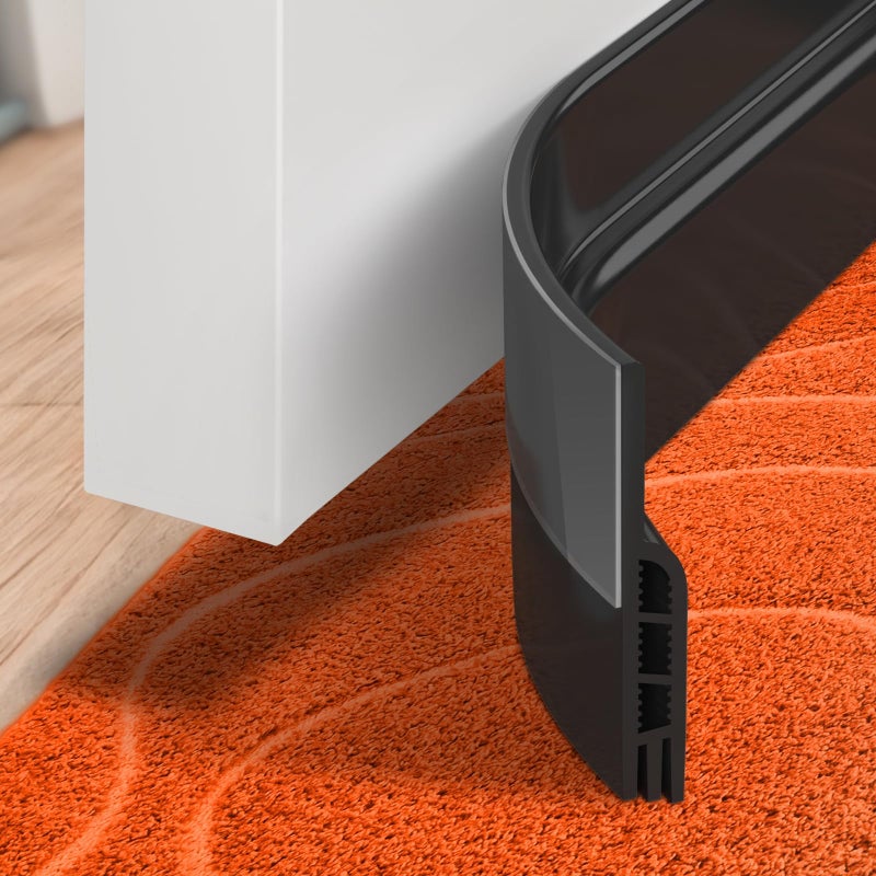 Holikme Door Draft Stopper Under Door Draft Blocker Insulator Doors Sweep Weather Stripping Noise Stopper Strong Adhesive Black - Image 2