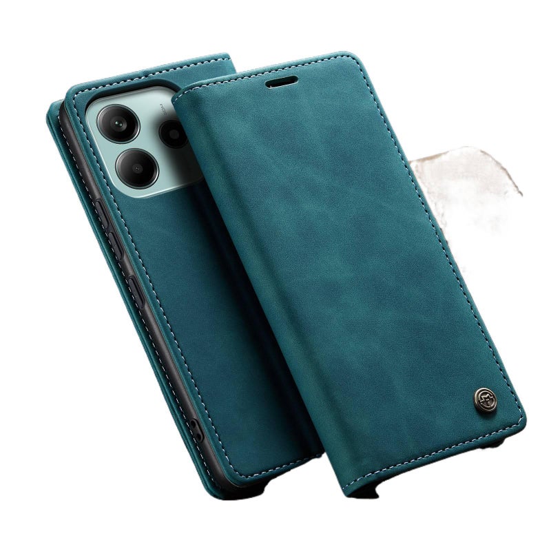غطاء هاتف بملمس جلد لـ Redmi Note 15 باللون أزرق بوظيفة حامل مع حامل بطاقات وحماية من السقوط مع مقاوم للصدمات مع حامل قائم لترتيب الأغراض للاستخدام العملي للحمل اليومي - Image 1