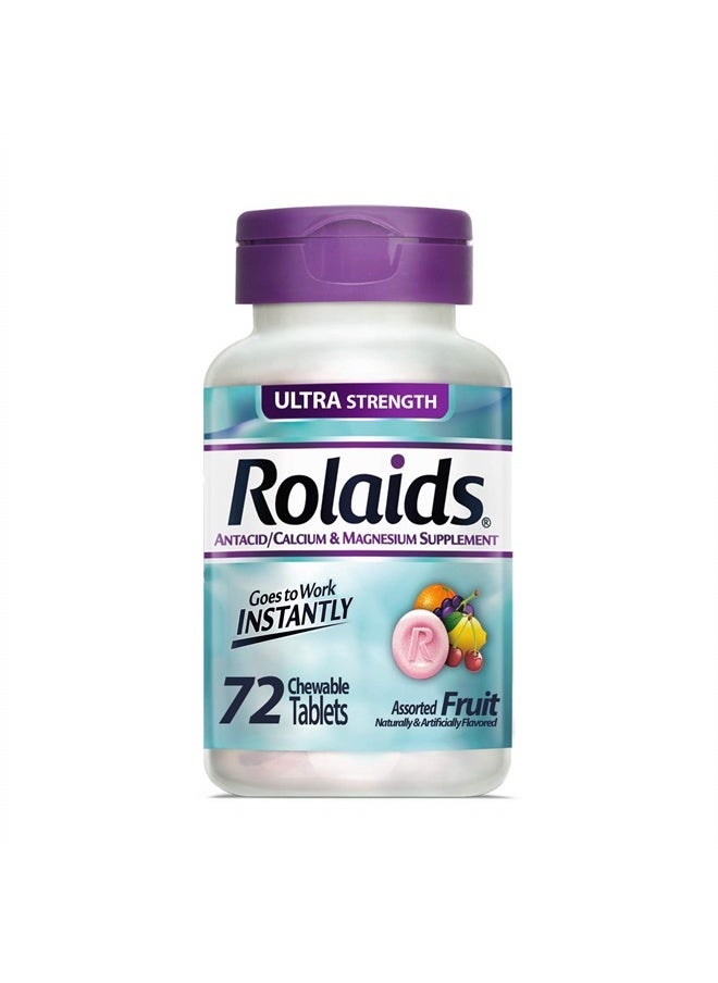 Rolaids Ultra Strength Antacid, 72 Chewable Tablets, Assorted Fruit, Ultra Strength Heartburn Relief  - Image 1