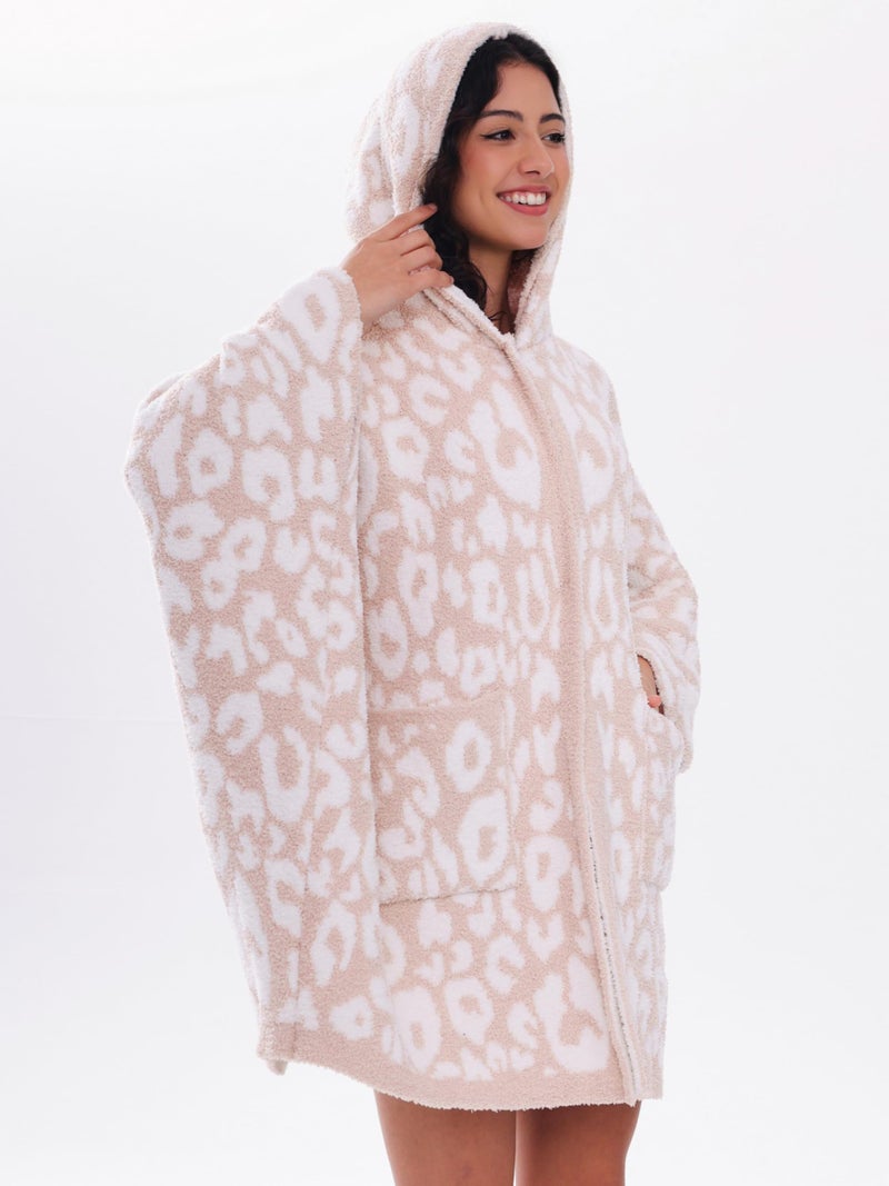 WDCOZY Wearable Blanket Hoodie Poncho Throw Comfy Soft Warm Cape Shawl Cozy Cloak Wrap Hooded with Sleeves For Adults Leopard - Image 5