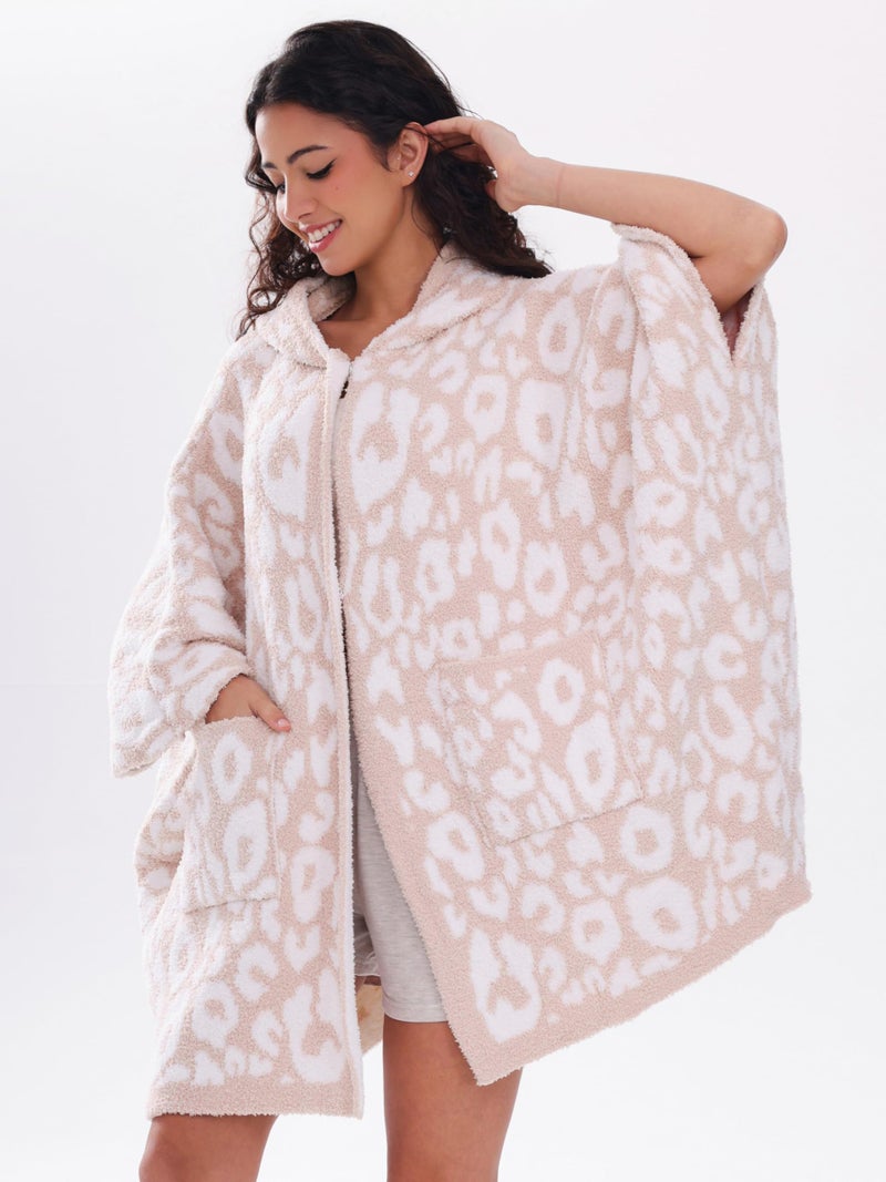 WDCOZY Wearable Blanket Hoodie Poncho Throw Comfy Soft Warm Cape Shawl Cozy Cloak Wrap Hooded with Sleeves For Adults Leopard - Image 2