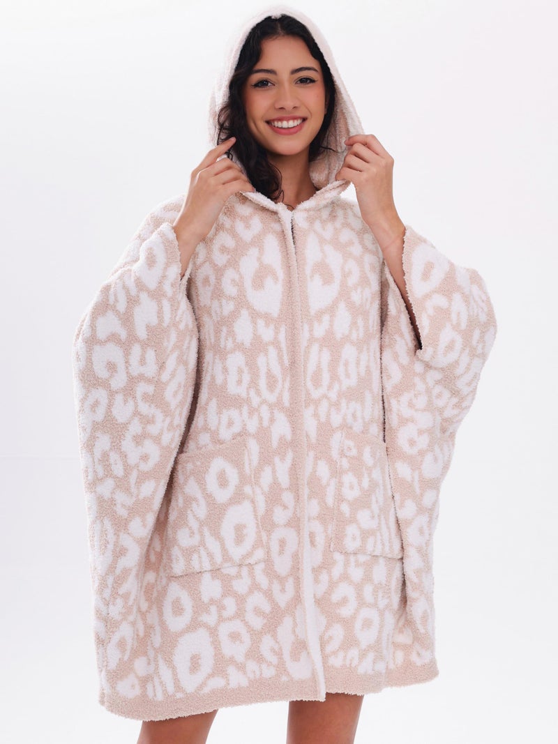 WDCOZY Wearable Blanket Hoodie Poncho Throw Comfy Soft Warm Cape Shawl Cozy Cloak Wrap Hooded with Sleeves For Adults Leopard - Image 3