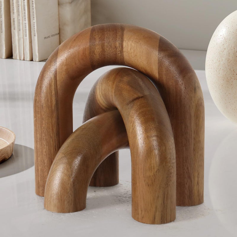 Oakrain 3 Pcs Wood Shelf Decor Aesthetic, Modern Aesthetic Home Decor Accent, Decorative Object for Coffee Table, Book Shelf, Minimalist Table Decor for Console, Living Room, Entryway, Brown - Image 1