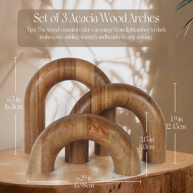 Oakrain 3 Pcs Wood Shelf Decor Aesthetic, Modern Aesthetic Home Decor Accent, Decorative Object for Coffee Table, Book Shelf, Minimalist Table Decor for Console, Living Room, Entryway, Brown - Image 2