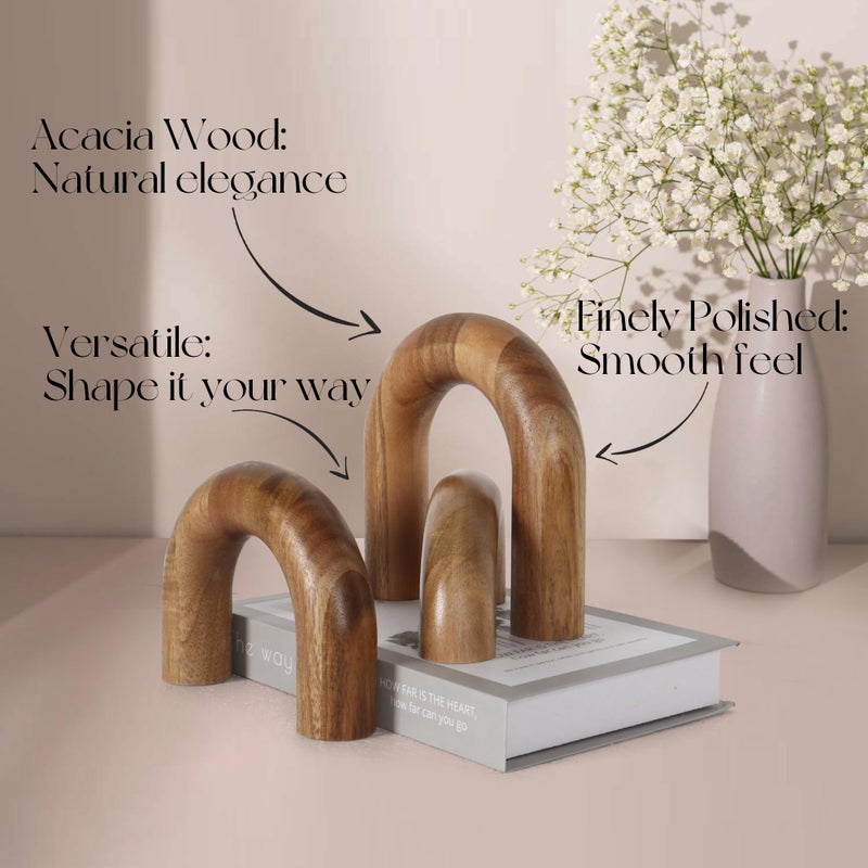 Oakrain 3 Pcs Wood Shelf Decor Aesthetic, Modern Aesthetic Home Decor Accent, Decorative Object for Coffee Table, Book Shelf, Minimalist Table Decor for Console, Living Room, Entryway, Brown - Image 3