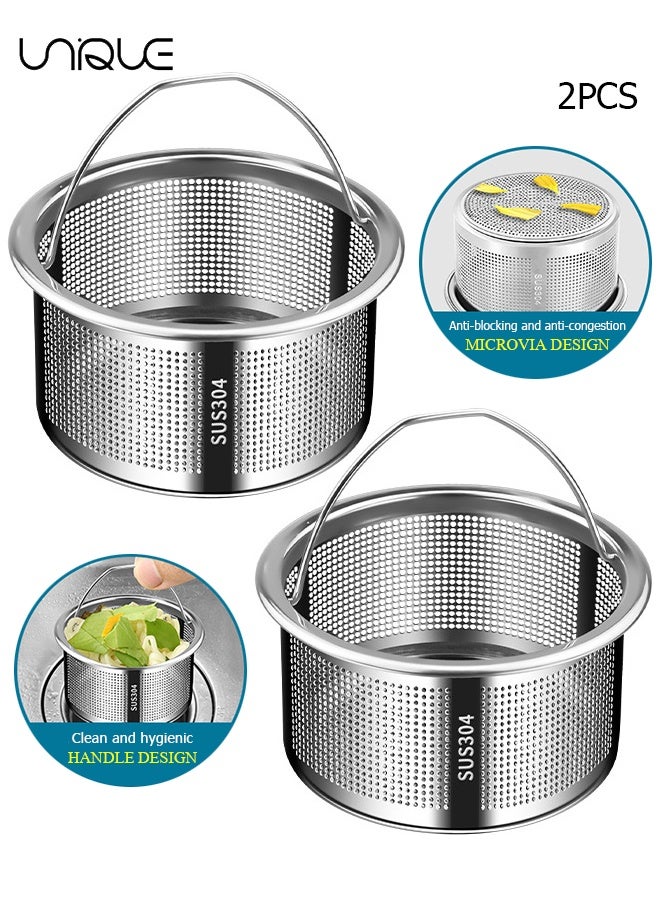 Unique 2-Pack 304 Stainless Steel Sink Strainers - Stainless Steel Drain Strainer with Handle - Rustproof, Reusable Kitchen Sink Drain Protector for Food and Hair Catching - Image 1