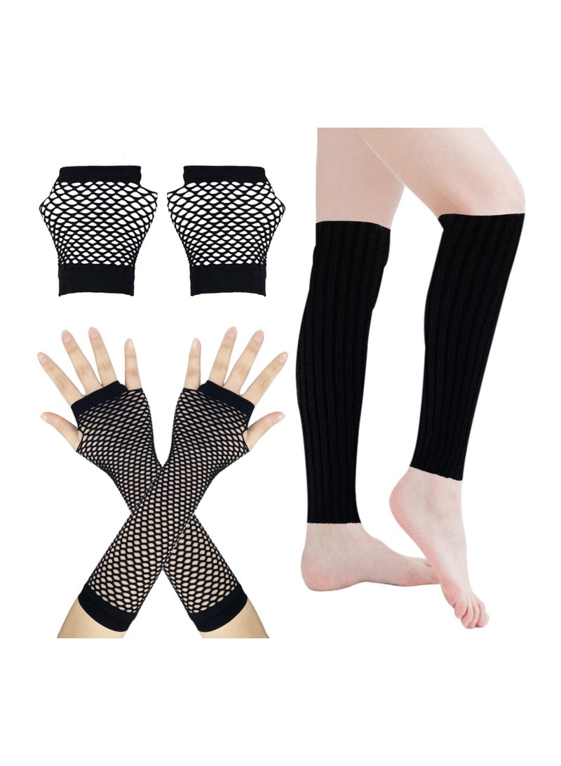 SOLARAE Warmers and Fishnet Gloves Set, Short Fishnet Gloves, Long Short Fishnet Gloves, Neon Leg Warmers for 80s Party Dance Disco Costume Parties Supplies - Image 1