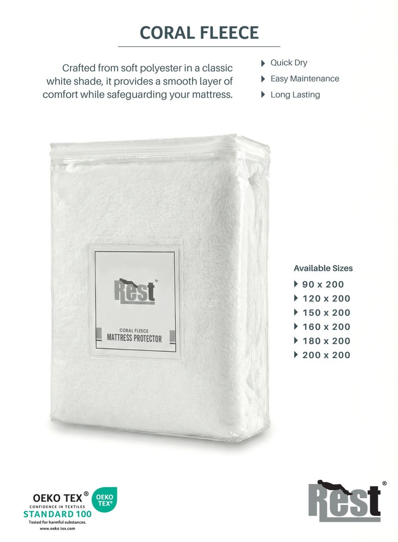 ريست REST  Coral Fleece White Waterproof Mattress Protector Hypoallergenic Comfortable Breathable Stain-resistant For Healthier Sleeping Experience Bedding Washable with 35 cm Deep Pocket (100x200cm) - Image 4