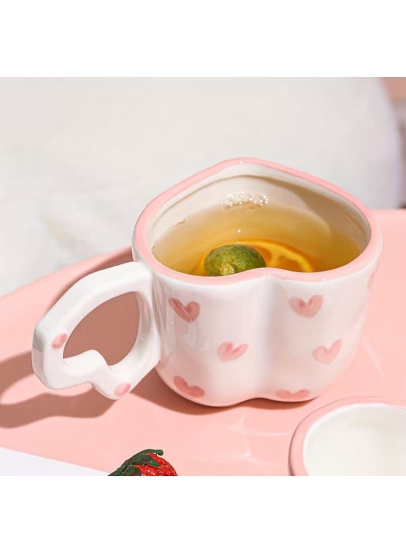 KRONFOL Heart-Shaped Ceramic Tea Cup , Hearts Pattern - Image 1