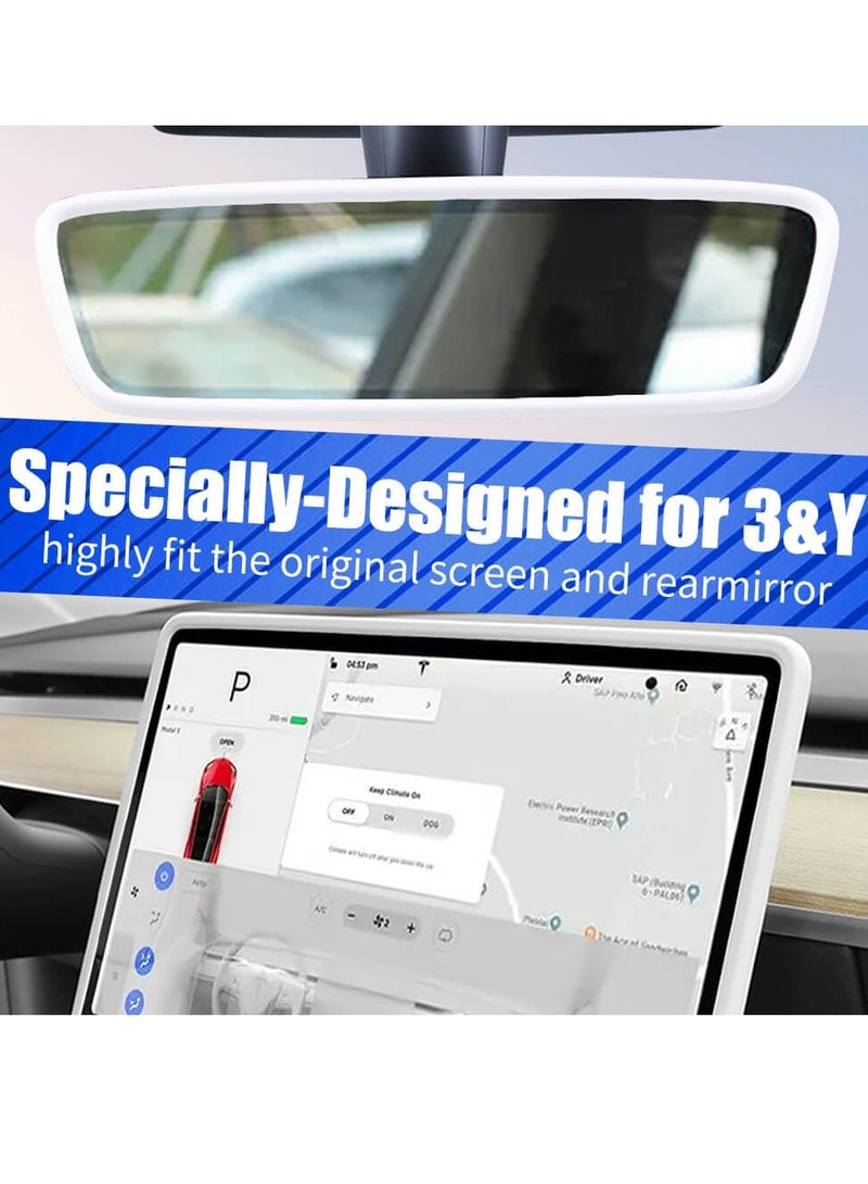 SYOSI 2Pcs Silicone Protector Frames for Tesla Model 3 2017-2024 and Model Y Screen and Rear View Mirror Protection Central Control Display Protective Cover White - Image 4